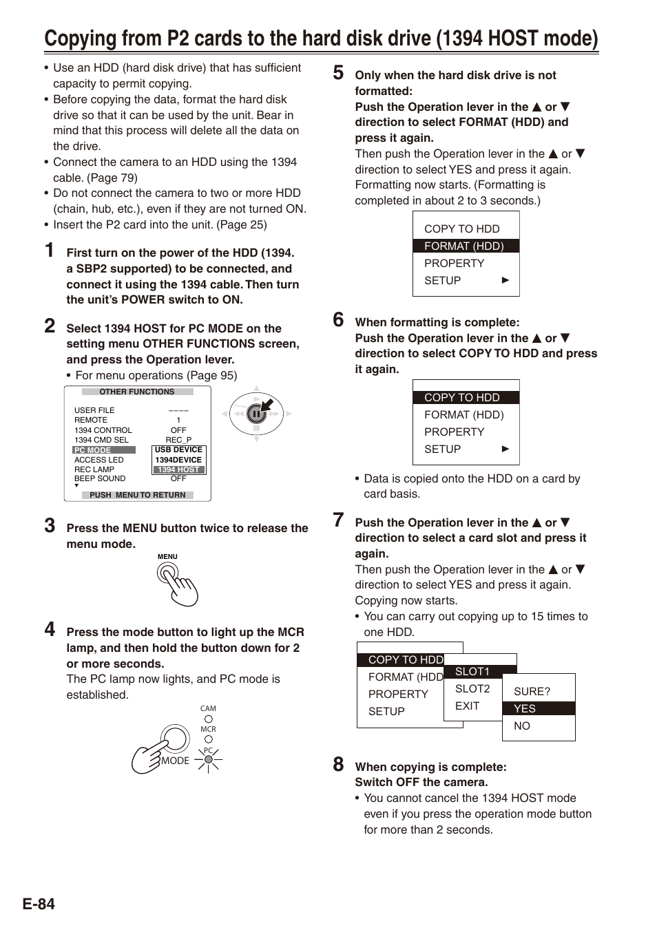 Copying from p cards to, The hard disk drive (139 host mode) | Philips SD AG-HPX171E User Manual | Page 84 / 131