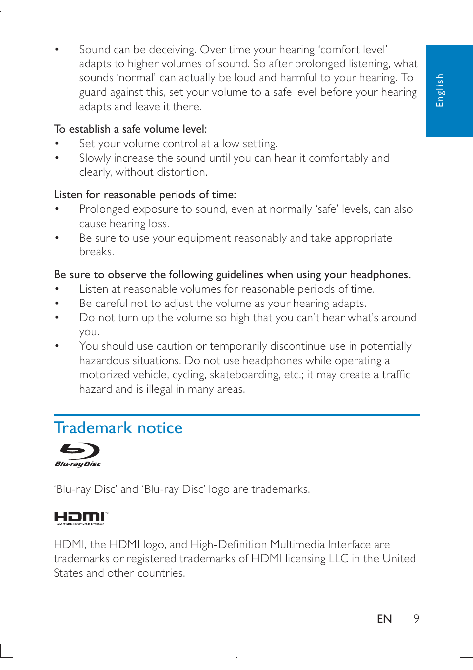 Trademark notice | Philips PB9011 User Manual | Page 10 / 41