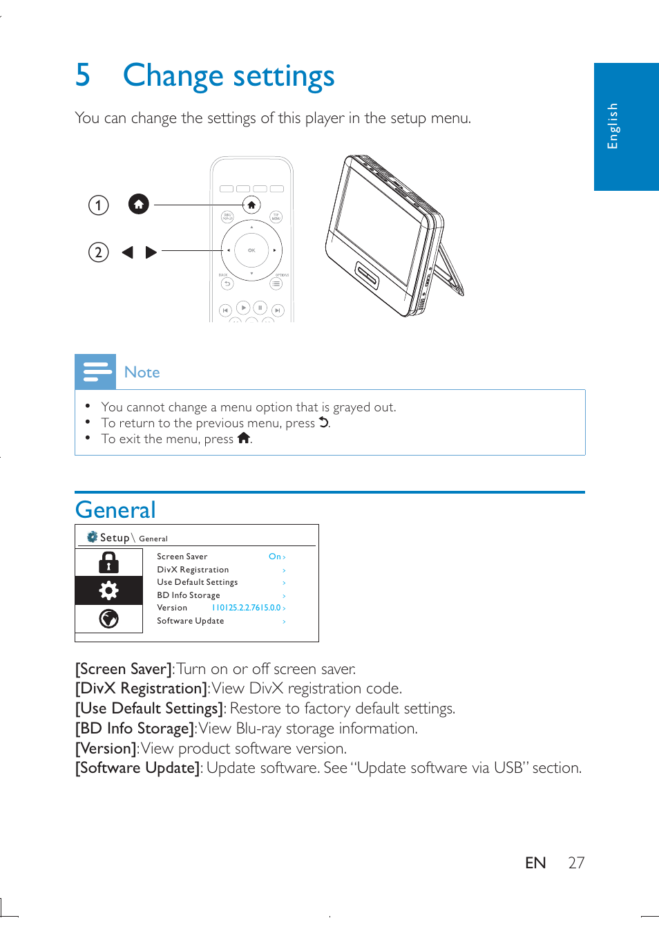 5 change settings | Philips PB9011 User Manual | Page 28 / 41