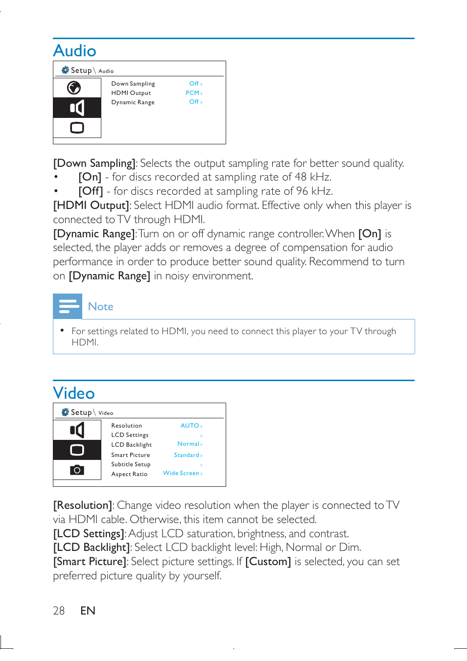 Audio, Video | Philips PB9011 User Manual | Page 29 / 41