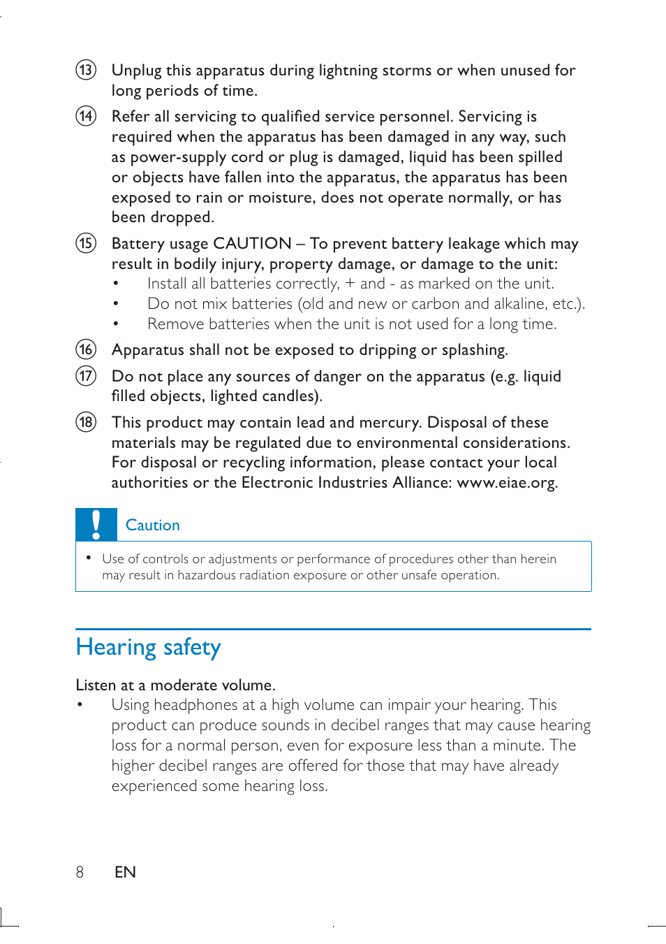 Hearing safety | Philips PB9011 User Manual | Page 9 / 41