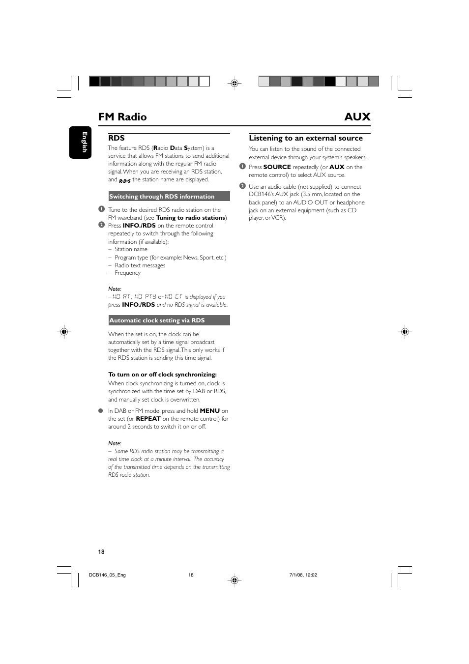 Fm radio aux | Philips DCB146 User Manual | Page 18 / 25