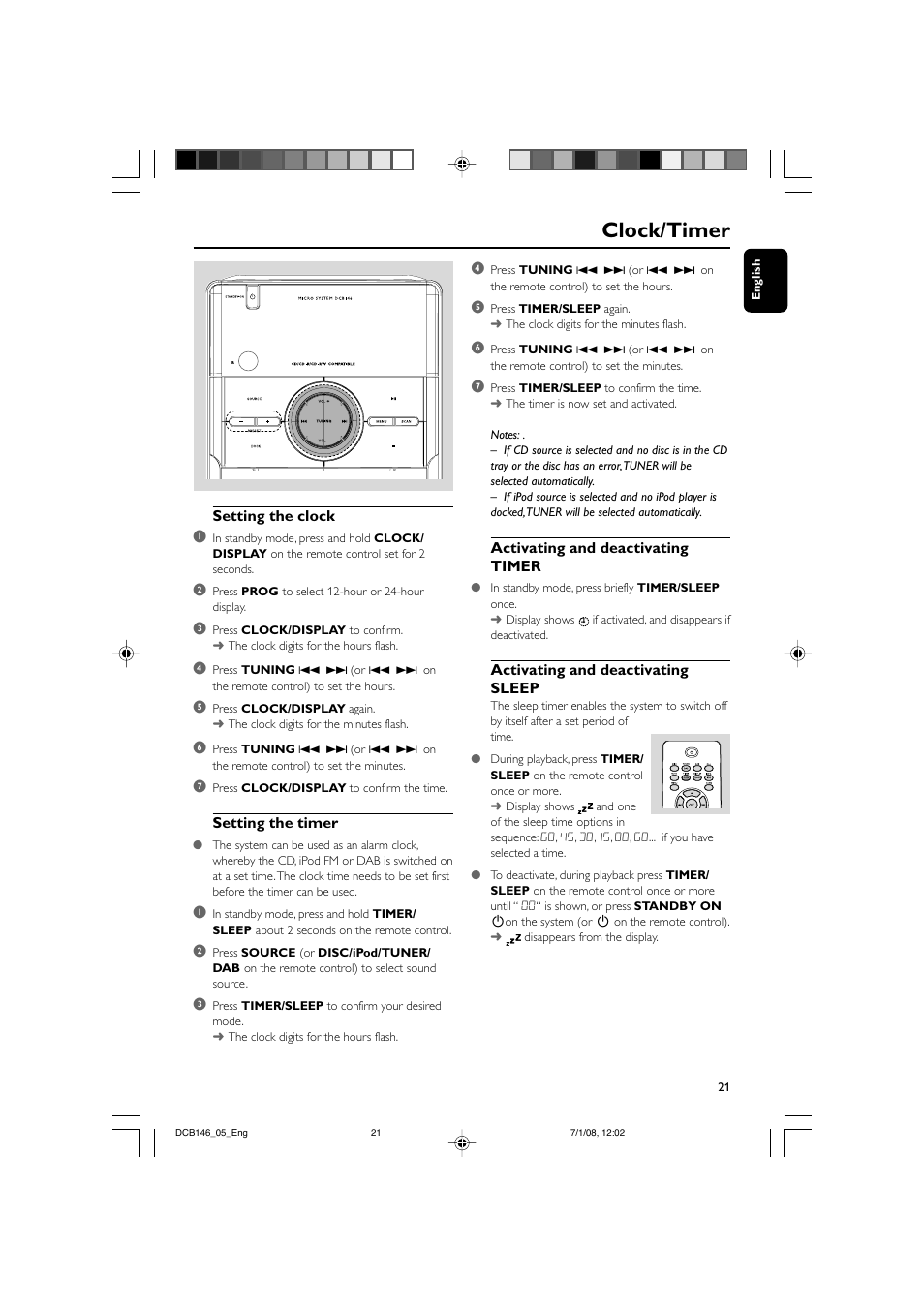 Clock/timer | Philips DCB146 User Manual | Page 21 / 25