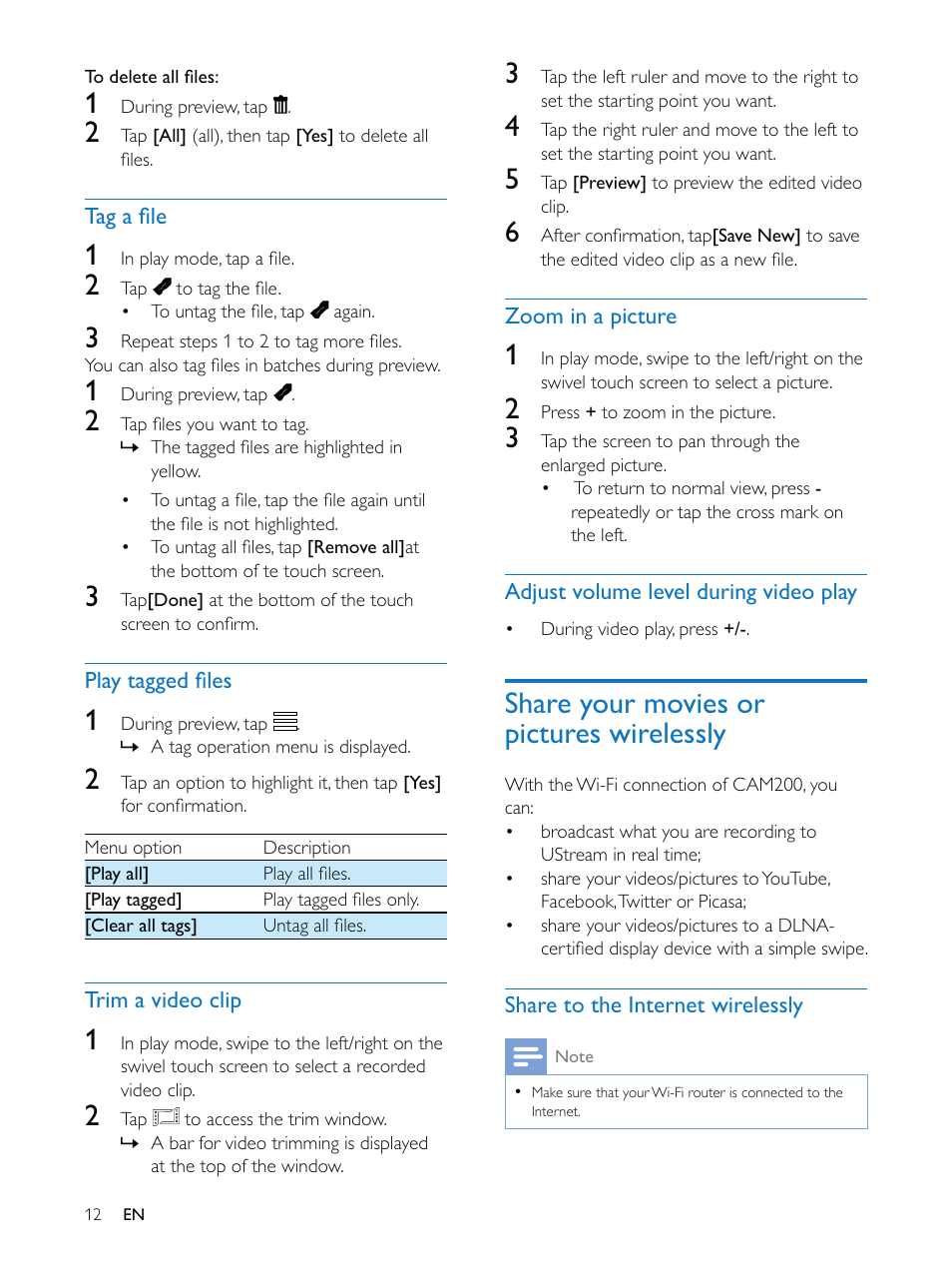 Share your movies or pictures wirelessly | Philips CAM200 User Manual | Page 12 / 40