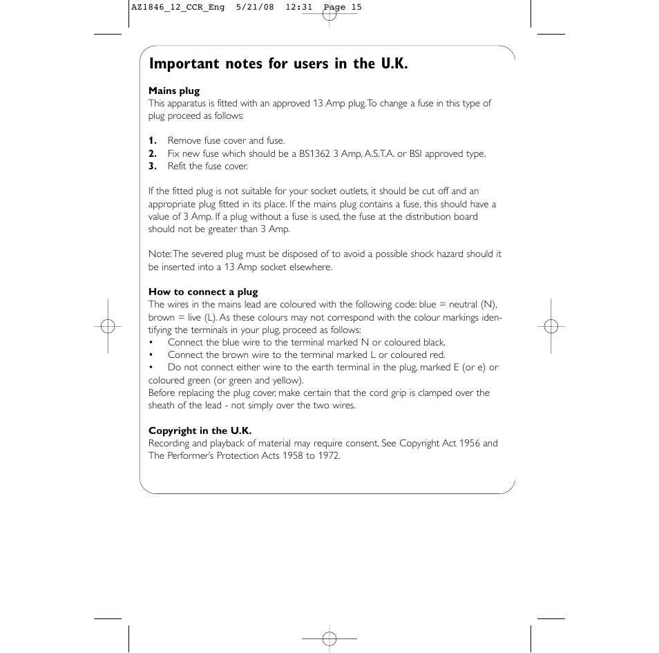 Philips AZ1846 User Manual | Page 15 / 16