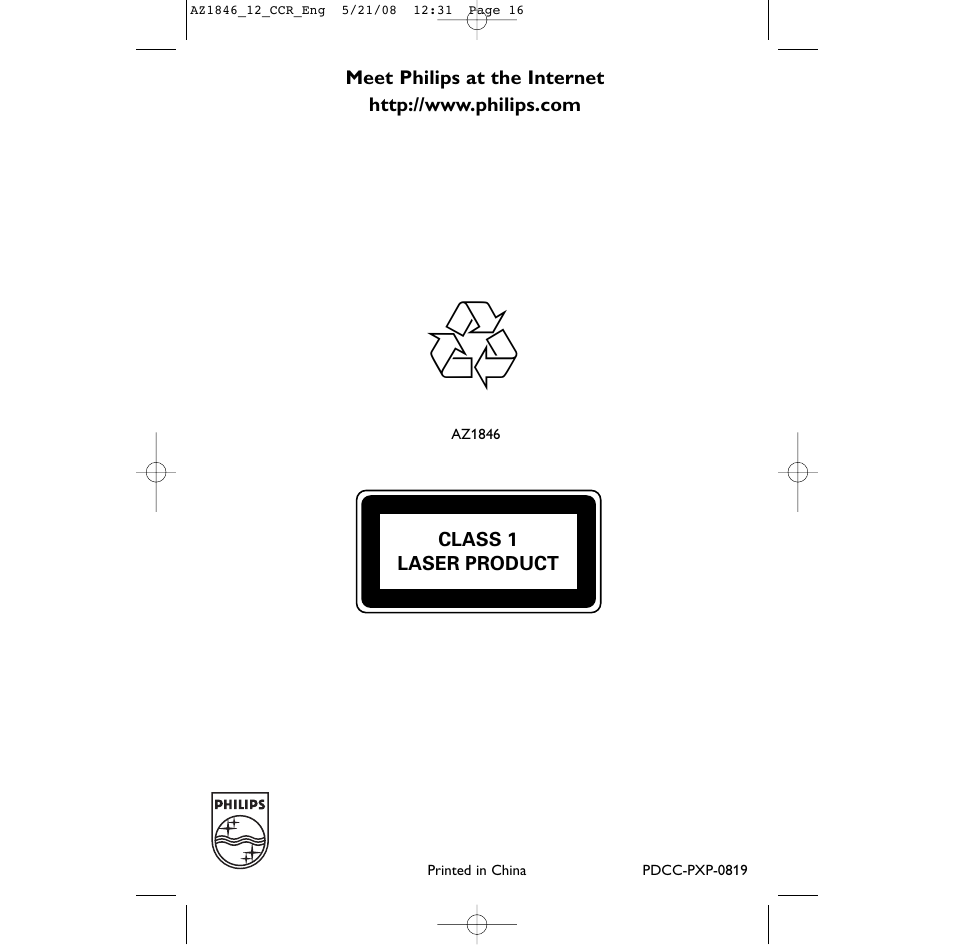 Philips AZ1846 User Manual | Page 16 / 16