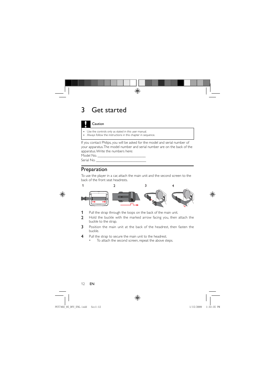 3 get started, Preparation | Philips PET7402/05 User Manual | Page 11 / 22