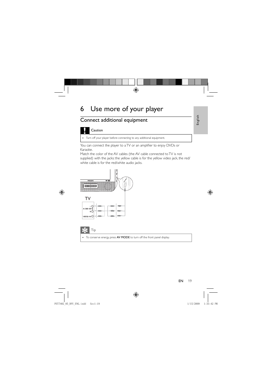 6 use more of your player, Connect additional equipment | Philips PET7402/05 User Manual | Page 18 / 22