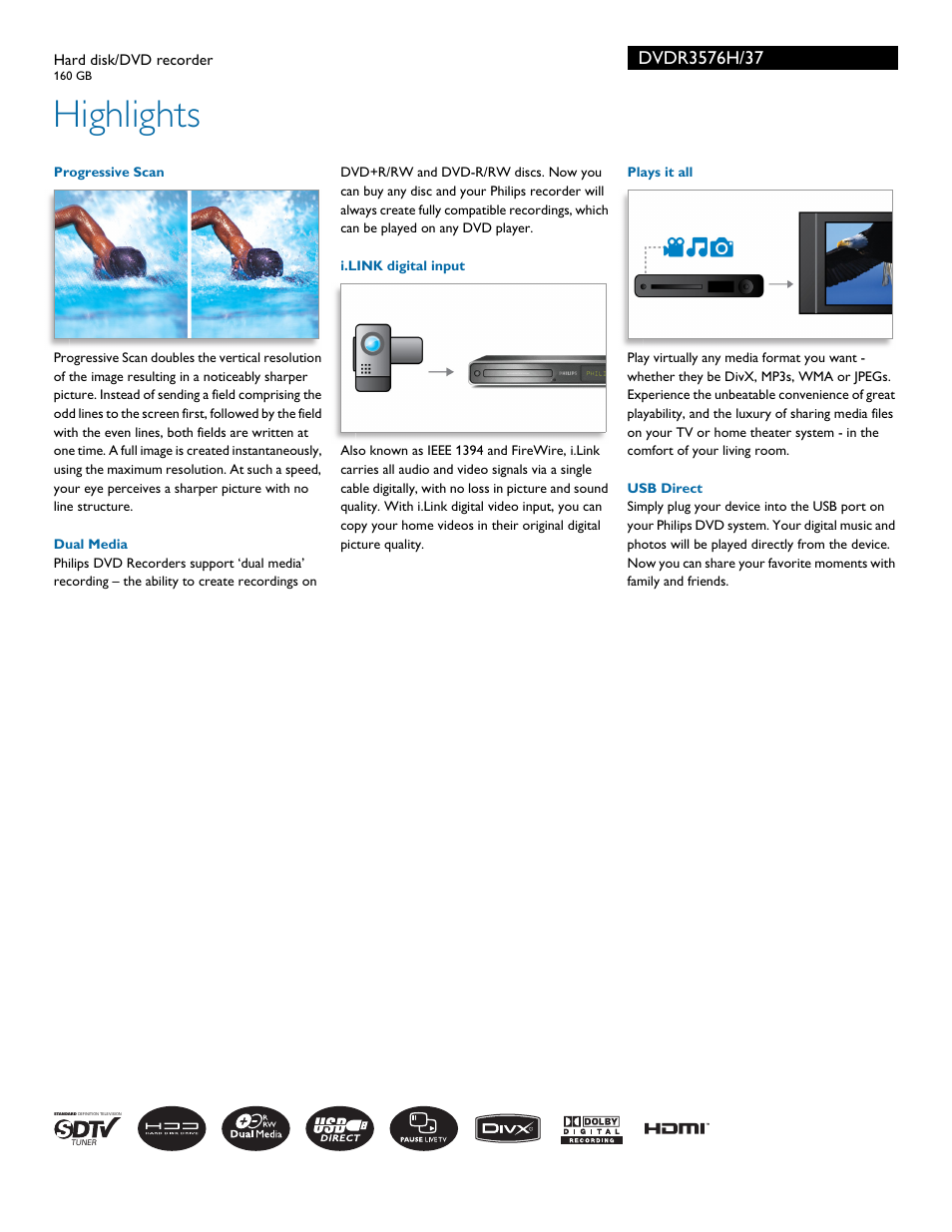 Highlights | Philips DVDR3576H User Manual | Page 2 / 3