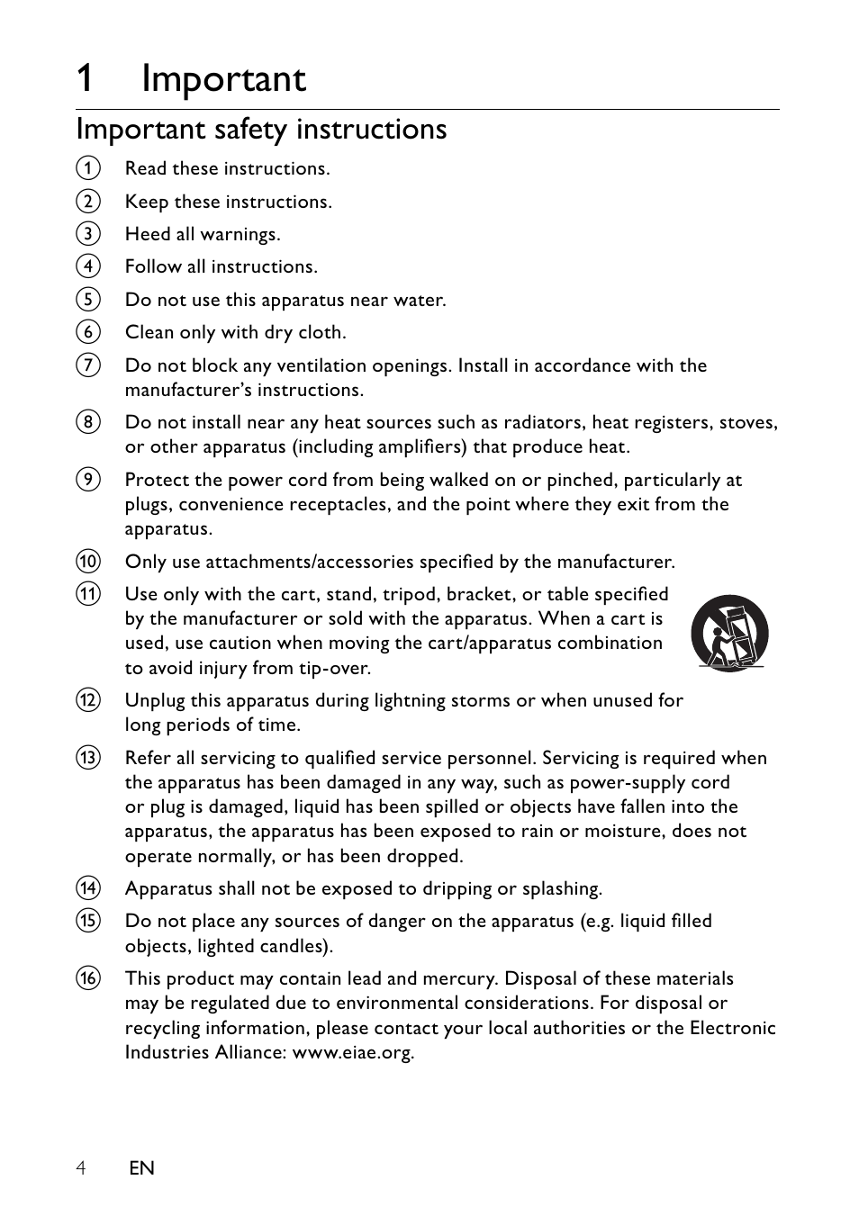 1 important, Important safety instructions | Philips PET745/12 User Manual | Page 3 / 22