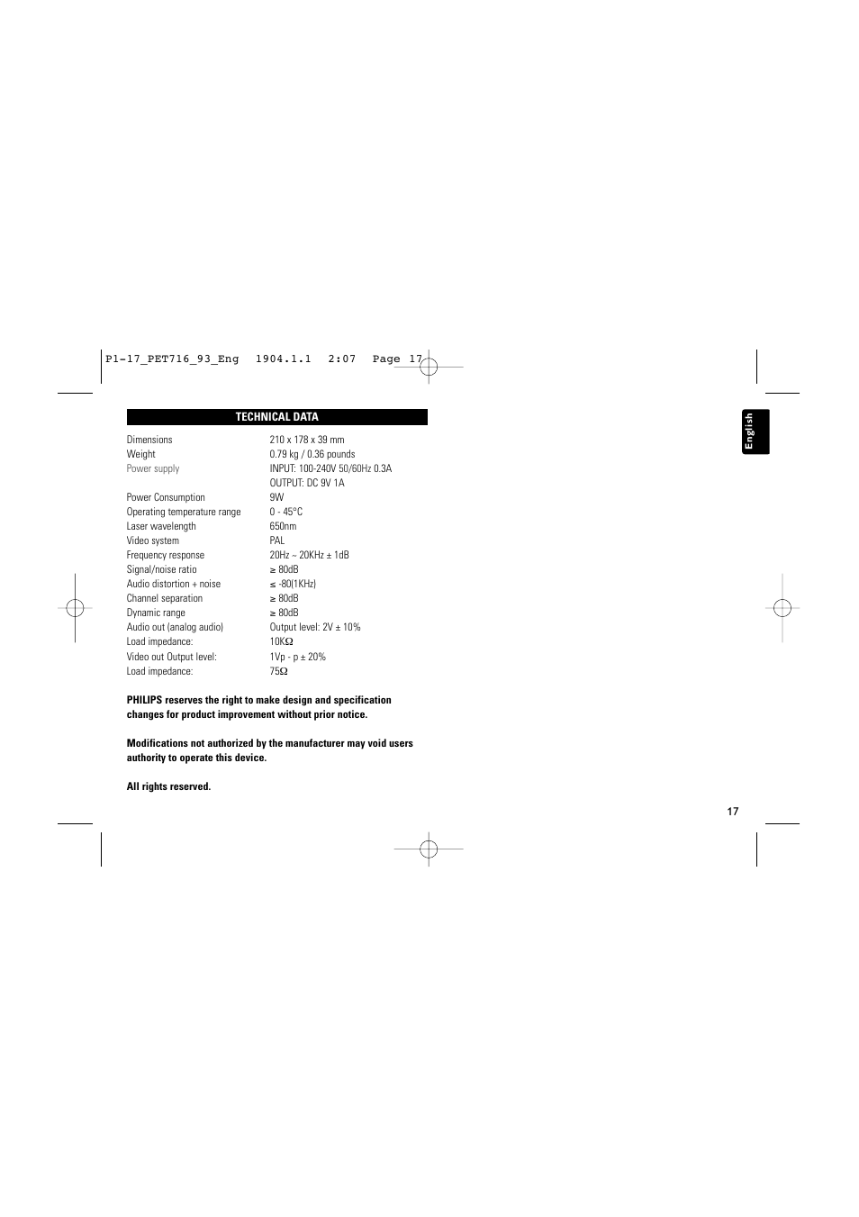 Philips PET716/93 User Manual | Page 16 / 17