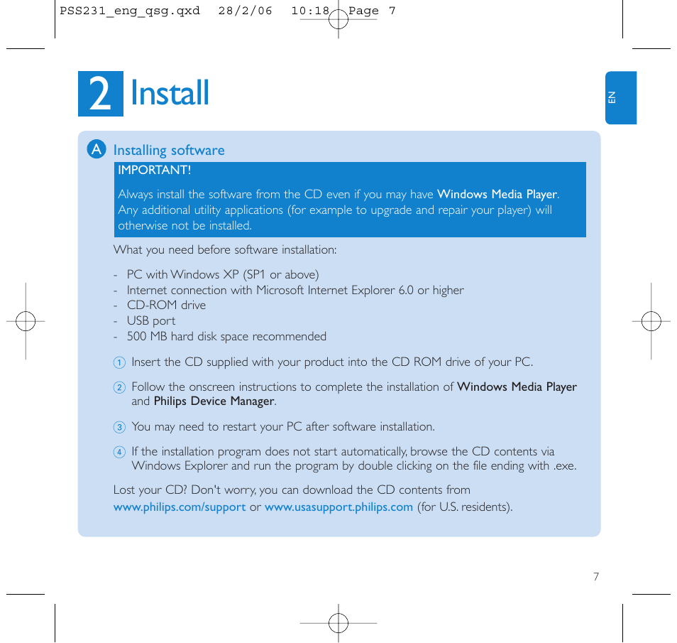 Install | Philips GOGEAR PSS231 User Manual | Page 11 / 15