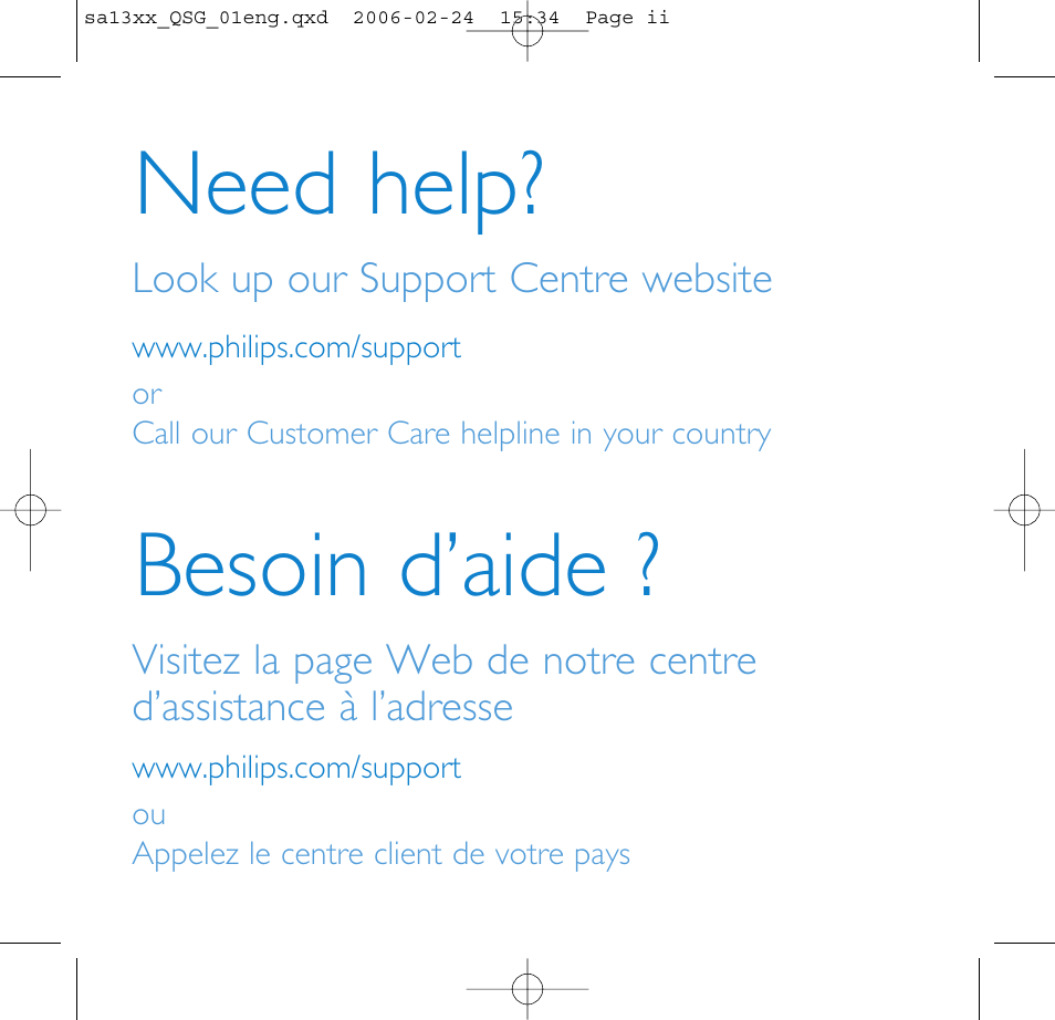 Need help, Besoin d’aide | Philips GOGEAR PSS231 User Manual | Page 2 / 15
