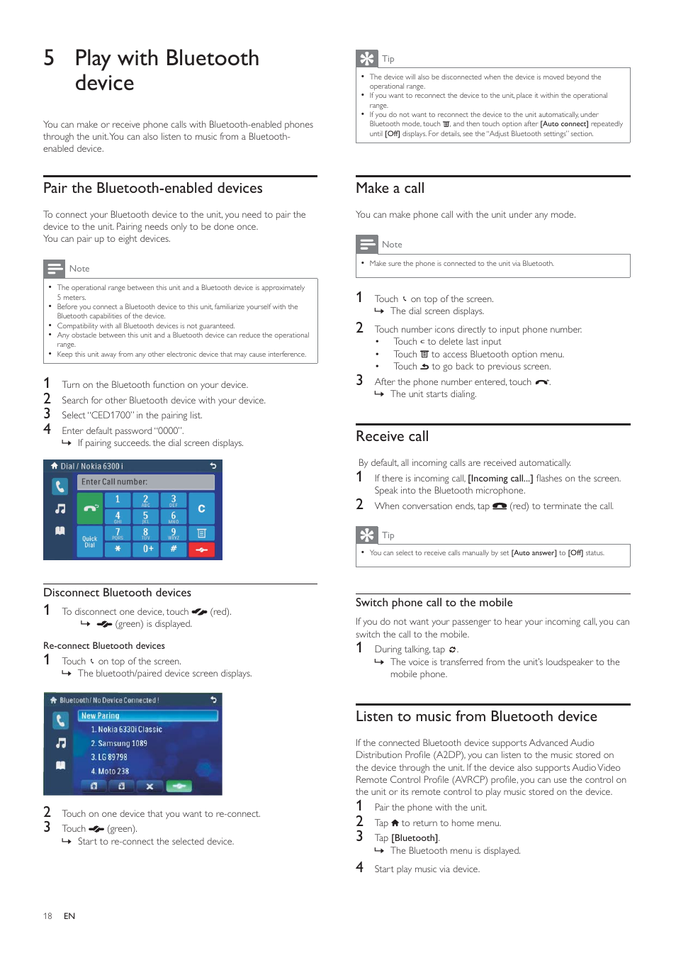 5 play with bluetooth device | Philips CED1700 User Manual | Page 18 / 25