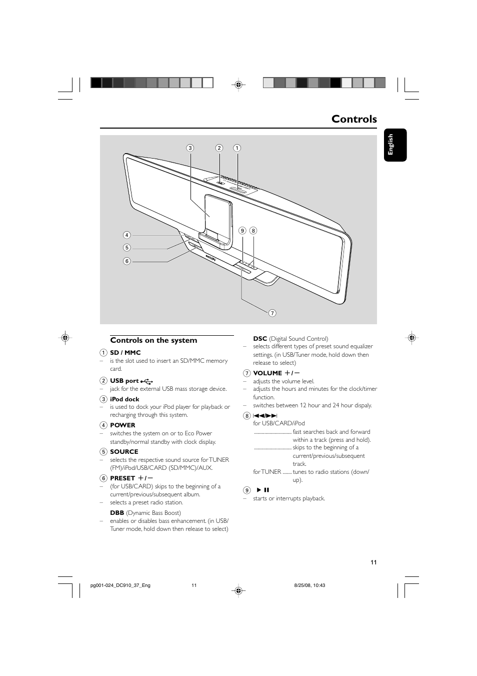 Controls | Philips DC910 User Manual | Page 11 / 25