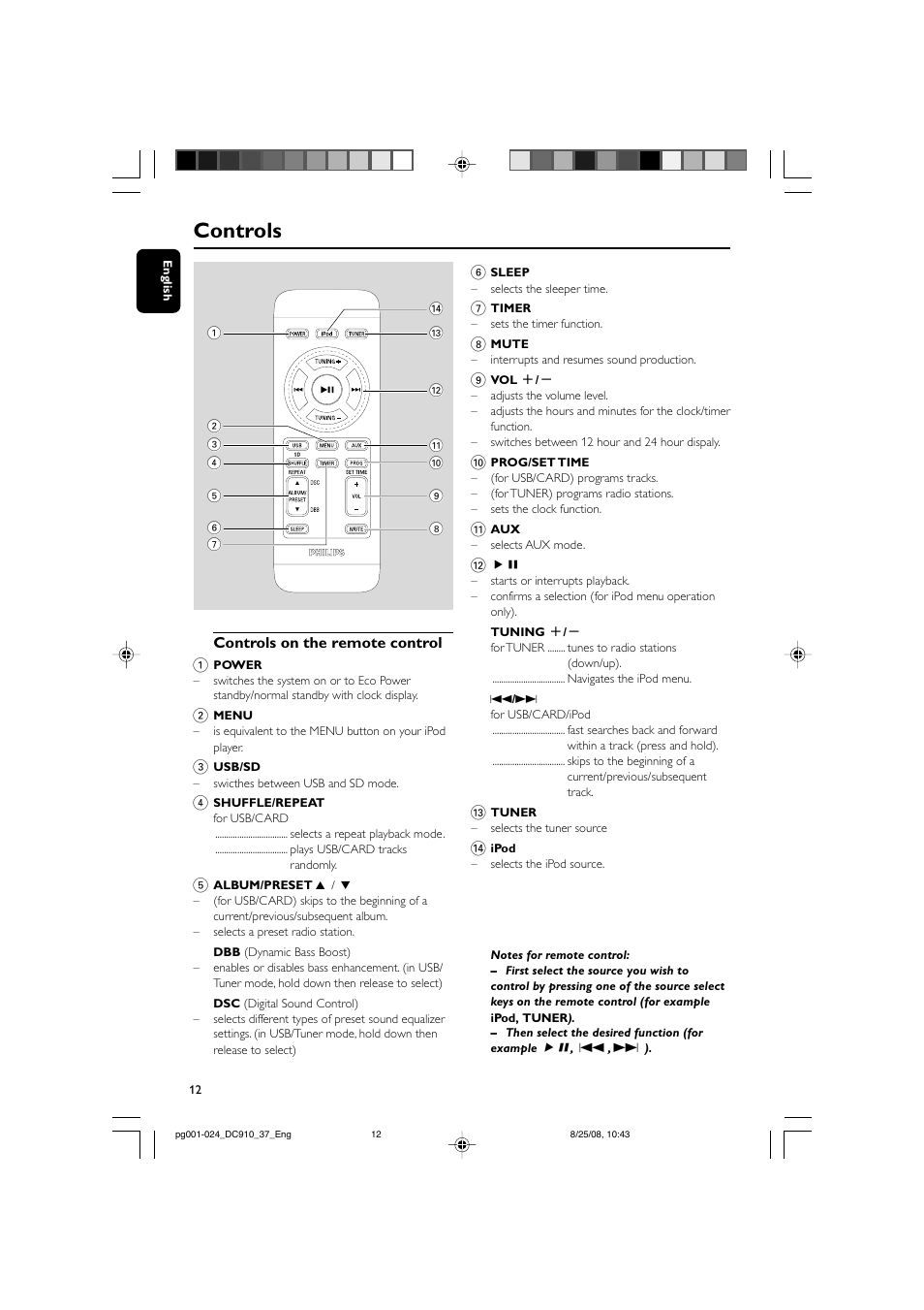 Controls | Philips DC910 User Manual | Page 12 / 25