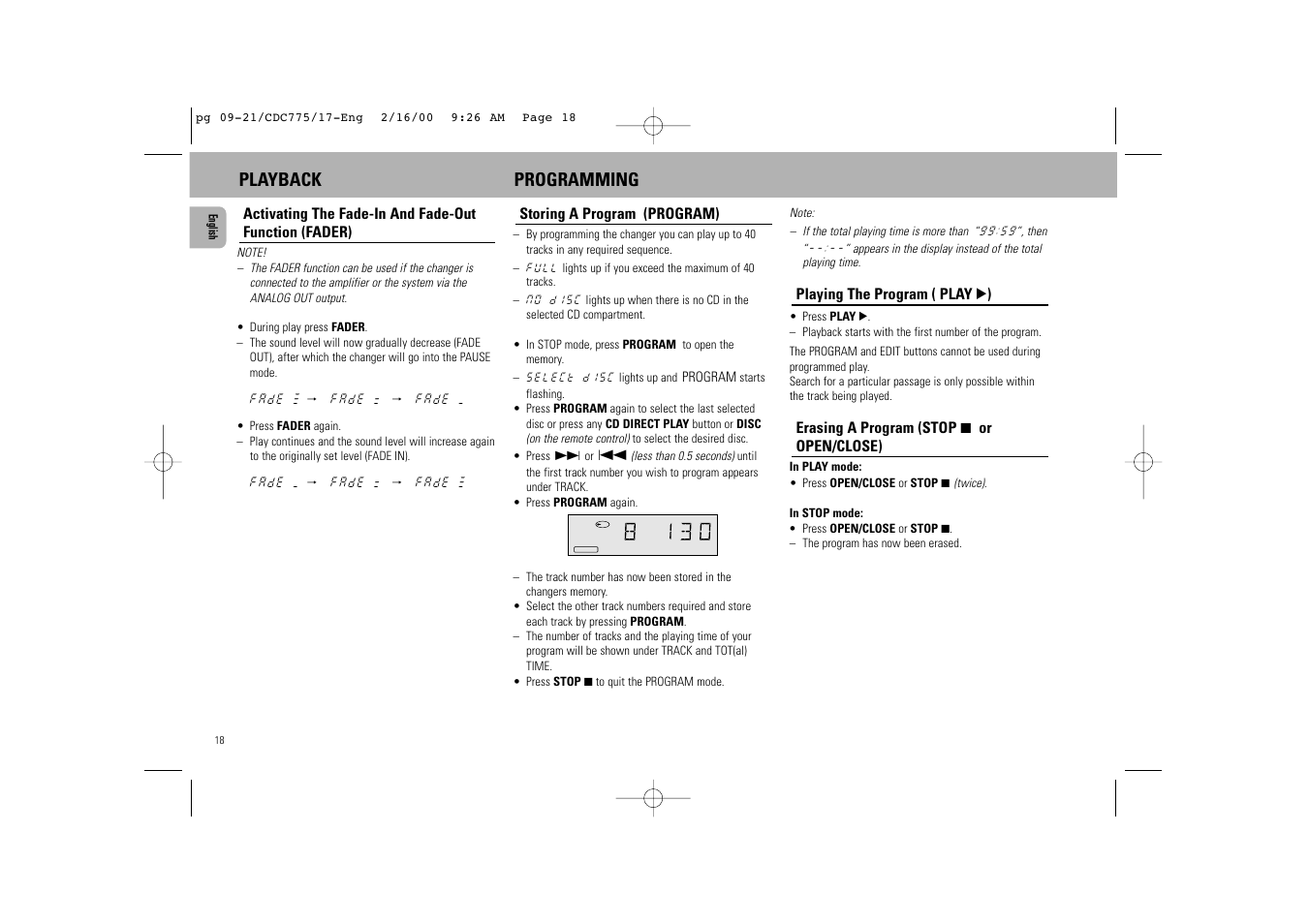 Playback programming | Philips CDC775BK User Manual | Page 10 / 13
