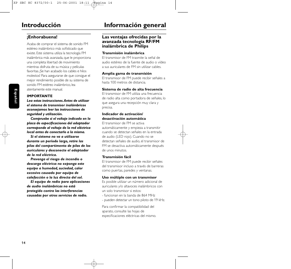 Introducción información general | Philips HC 8372 User Manual | Page 14 / 85