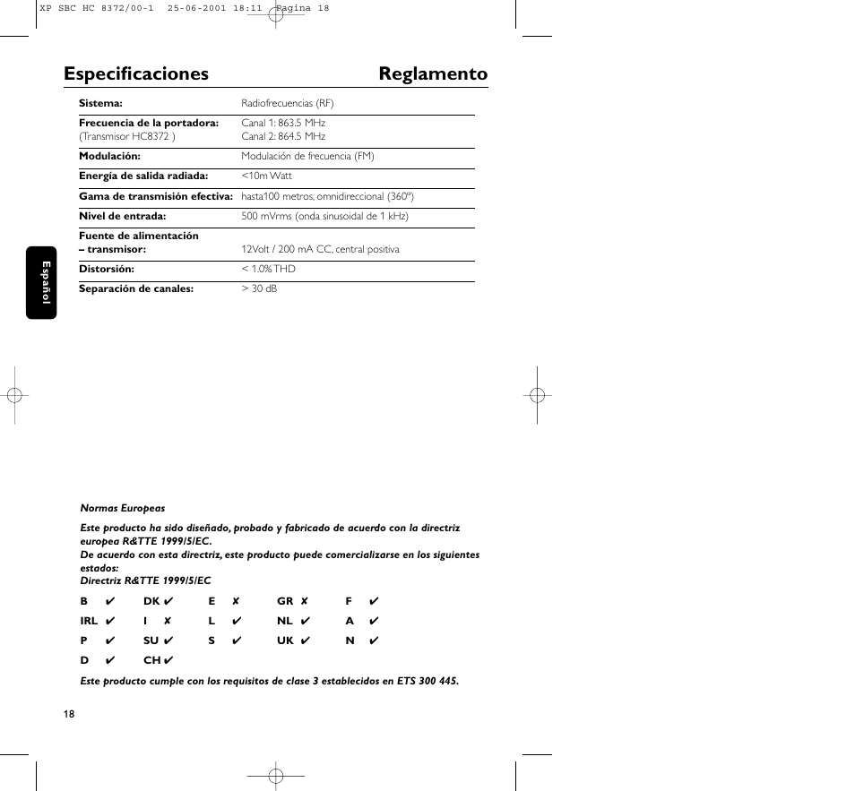 Especificaciones reglamento | Philips HC 8372 User Manual | Page 18 / 85