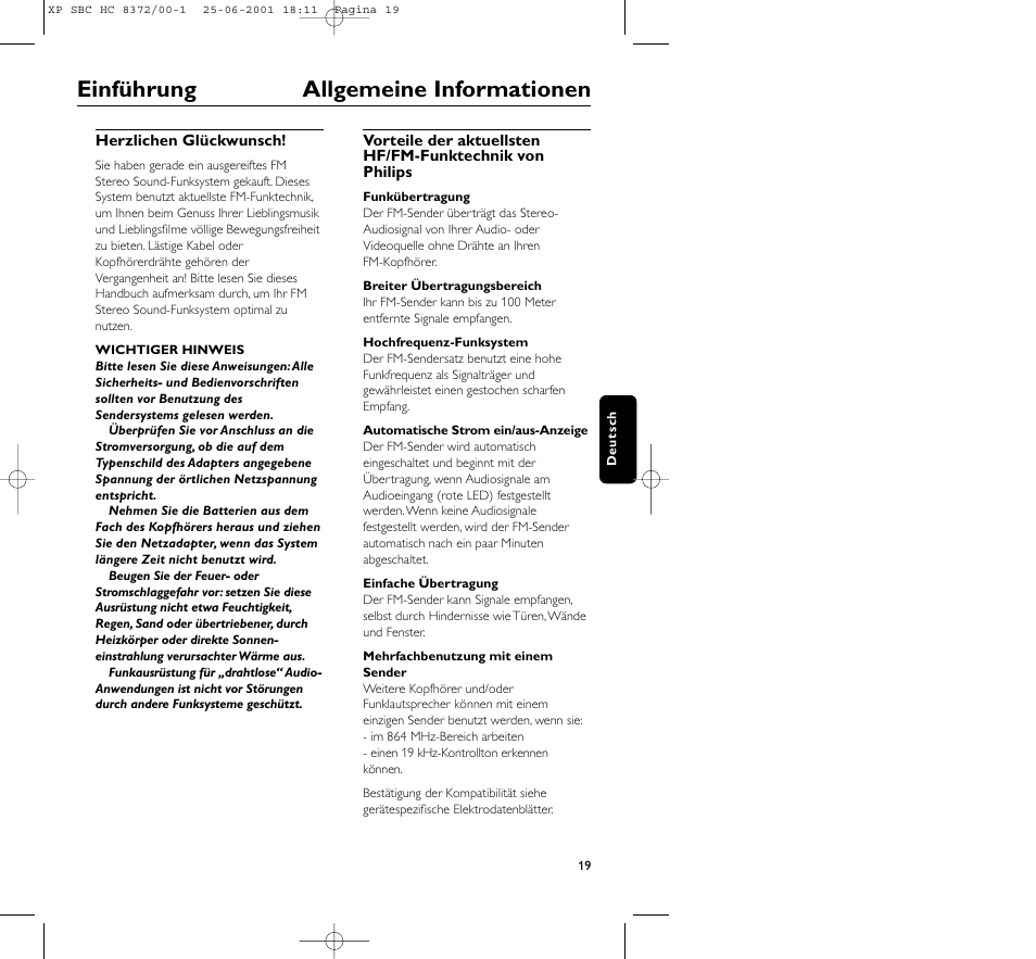 Einführung allgemeine informationen | Philips HC 8372 User Manual | Page 19 / 85