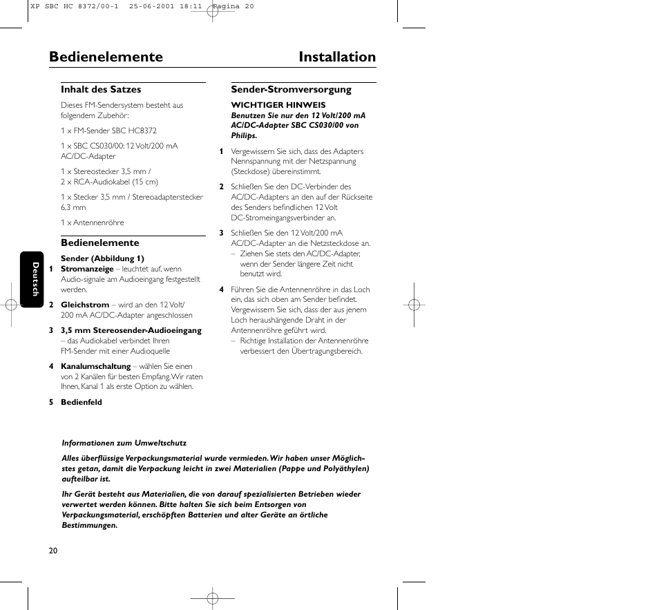 Bedienelemente installation | Philips HC 8372 User Manual | Page 20 / 85