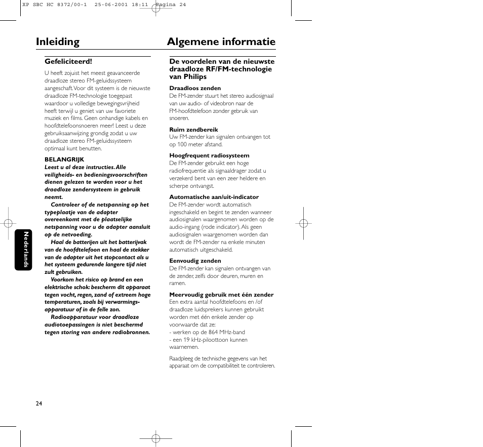 Inleiding algemene informatie | Philips HC 8372 User Manual | Page 24 / 85