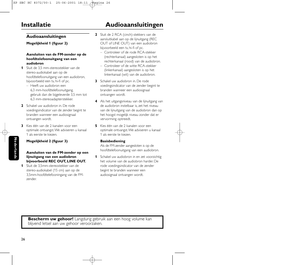 Installatie audioaansluitingen | Philips HC 8372 User Manual | Page 26 / 85