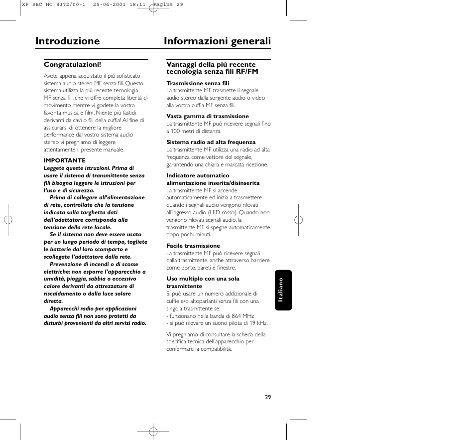 Introduzione informazioni generali | Philips HC 8372 User Manual | Page 29 / 85