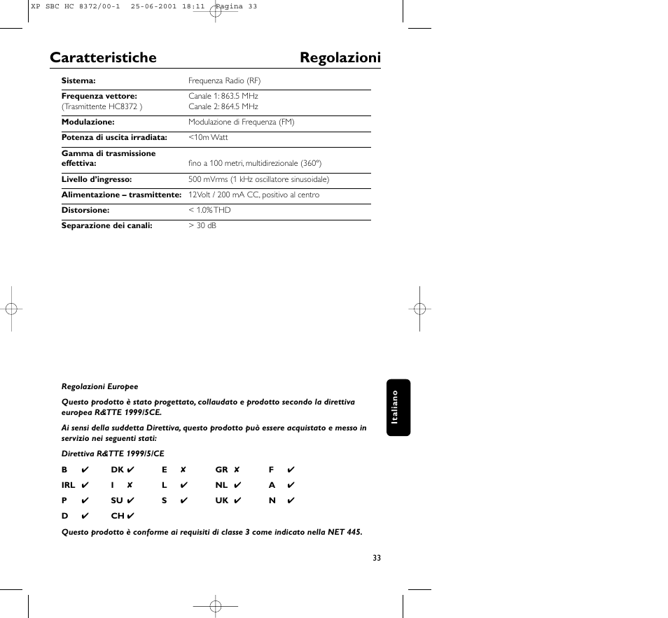 Caratteristiche regolazioni | Philips HC 8372 User Manual | Page 33 / 85