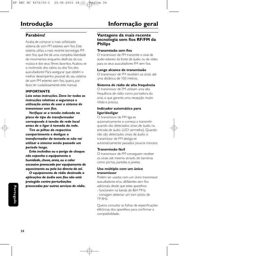 Introdução informação geral | Philips HC 8372 User Manual | Page 34 / 85