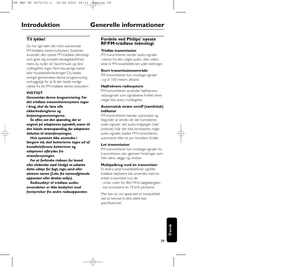 Introduktion generelle informationer | Philips HC 8372 User Manual | Page 39 / 85