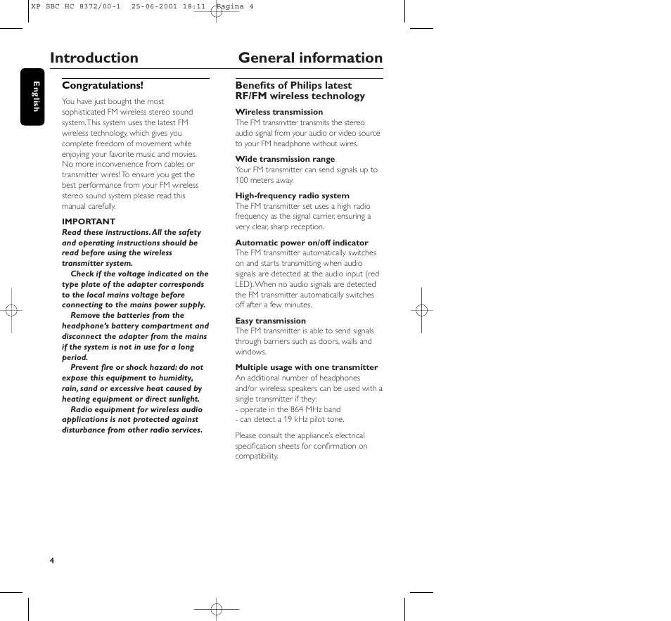 Introduction general information | Philips HC 8372 User Manual | Page 4 / 85