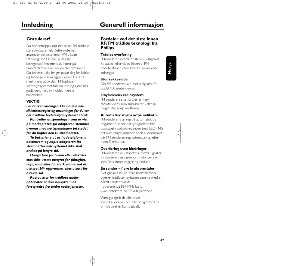 Innledning generell informasjon | Philips HC 8372 User Manual | Page 49 / 85