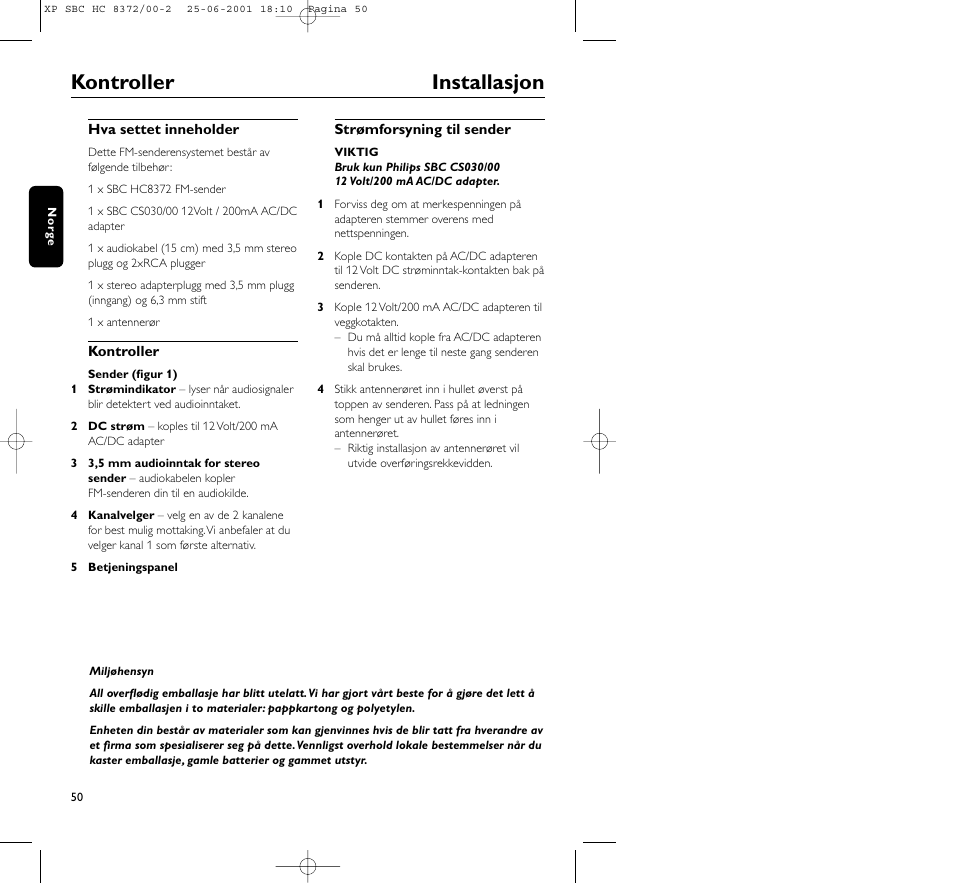 Kontroller installasjon | Philips HC 8372 User Manual | Page 50 / 85