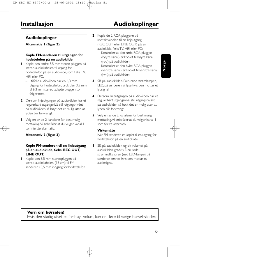 Installasjon audiokoplinger | Philips HC 8372 User Manual | Page 51 / 85