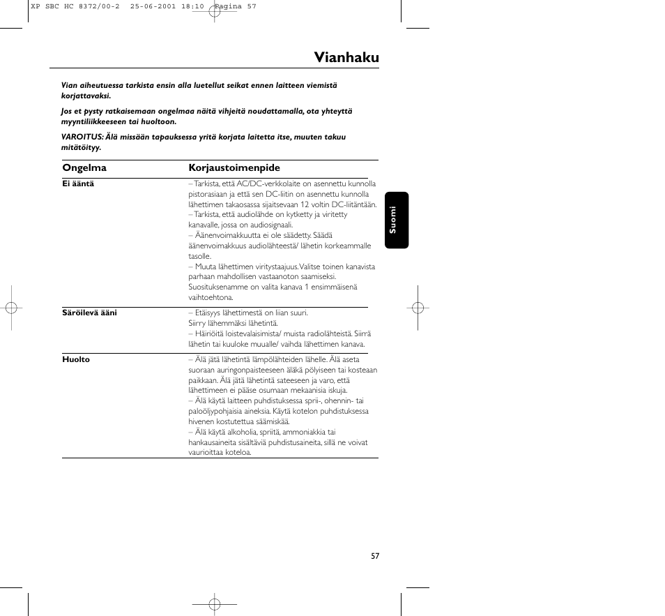 Vianhaku | Philips HC 8372 User Manual | Page 57 / 85