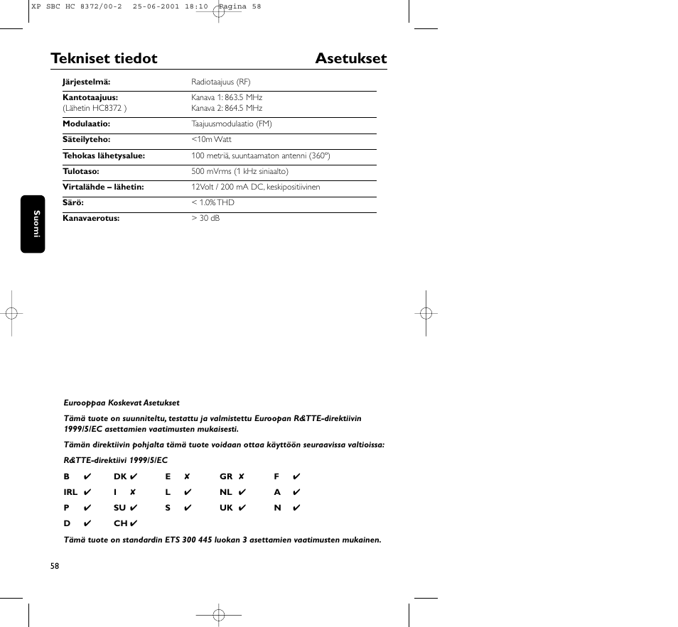 Tekniset tiedot asetukset | Philips HC 8372 User Manual | Page 58 / 85