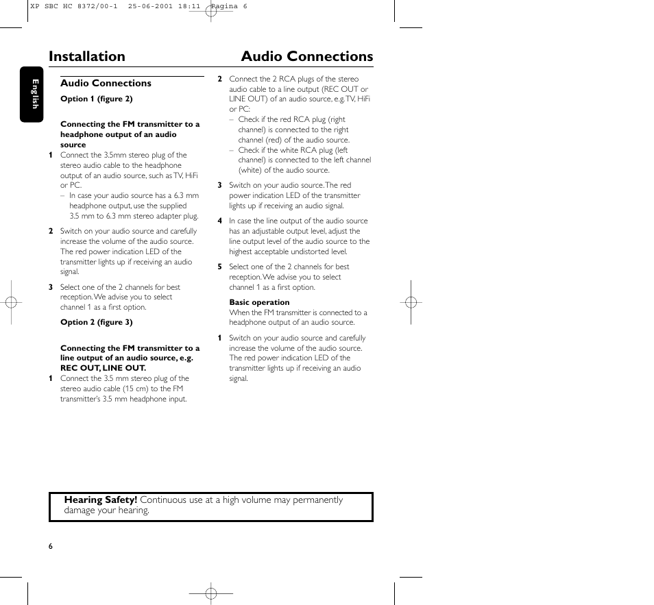 Installation audio connections | Philips HC 8372 User Manual | Page 6 / 85