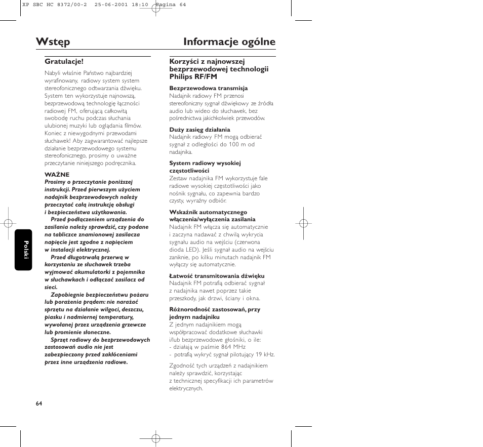 Wstęp informacje ogólne | Philips HC 8372 User Manual | Page 64 / 85