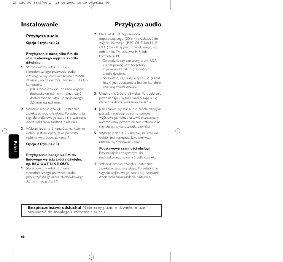 Instalowanie przyłącza audio | Philips HC 8372 User Manual | Page 66 / 85