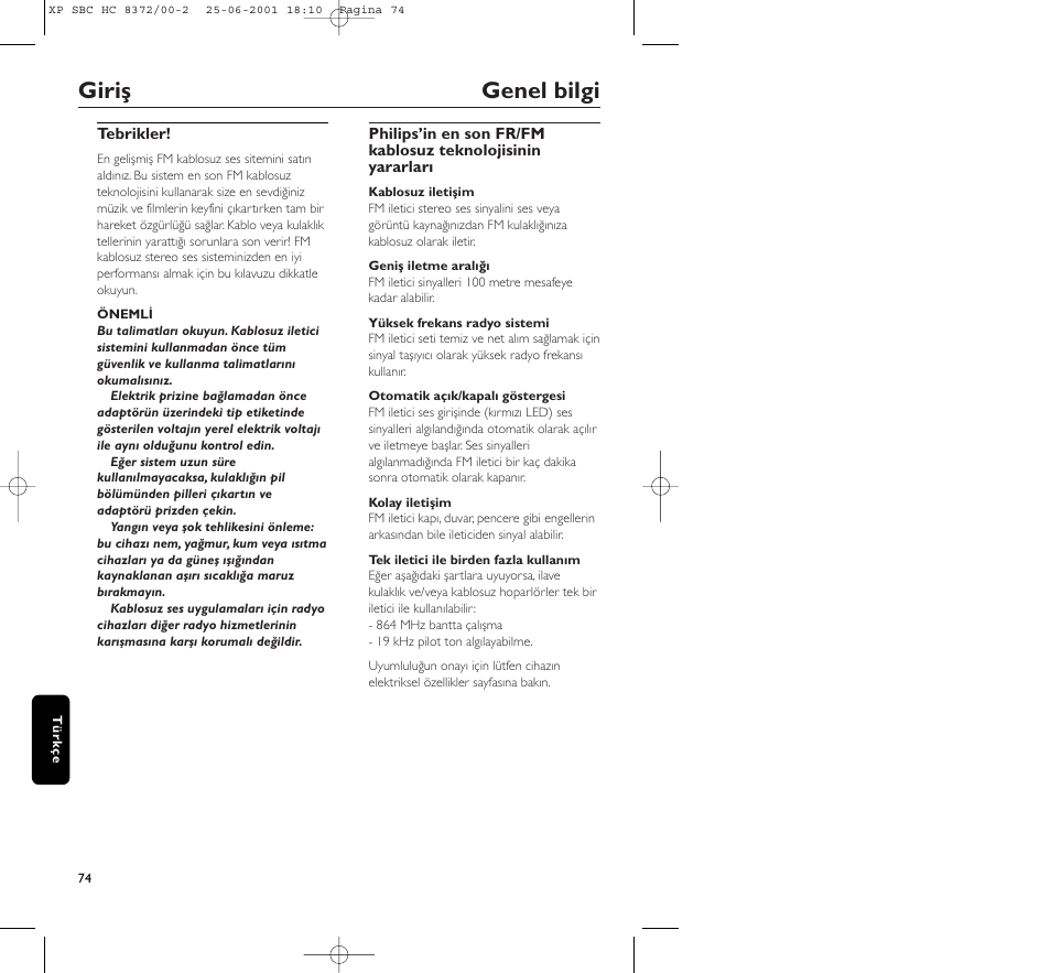 Giriş genel bilgi | Philips HC 8372 User Manual | Page 74 / 85