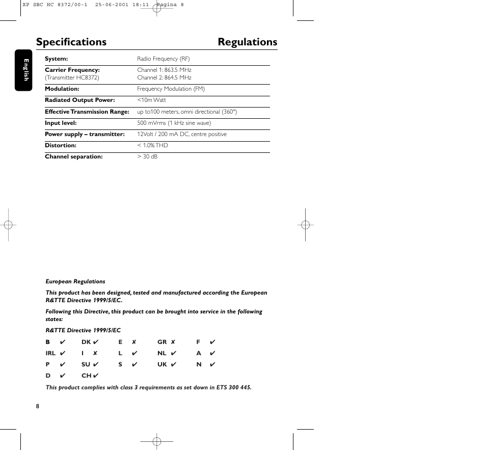 Specifications regulations | Philips HC 8372 User Manual | Page 8 / 85