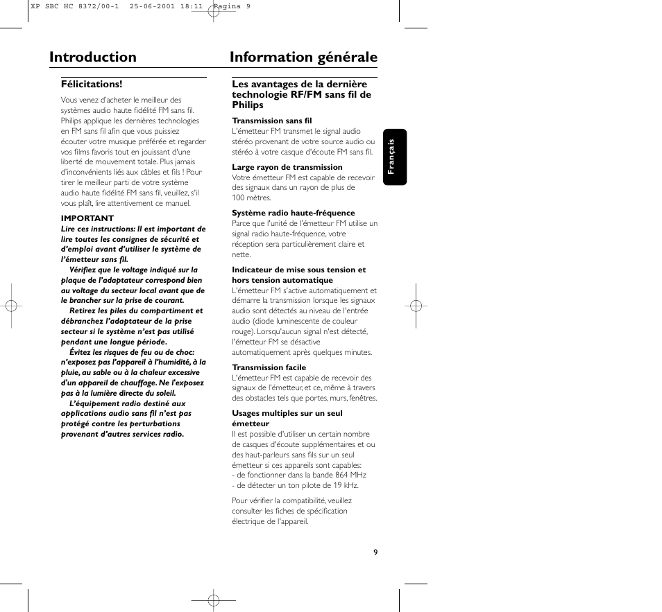 Introduction information générale | Philips HC 8372 User Manual | Page 9 / 85