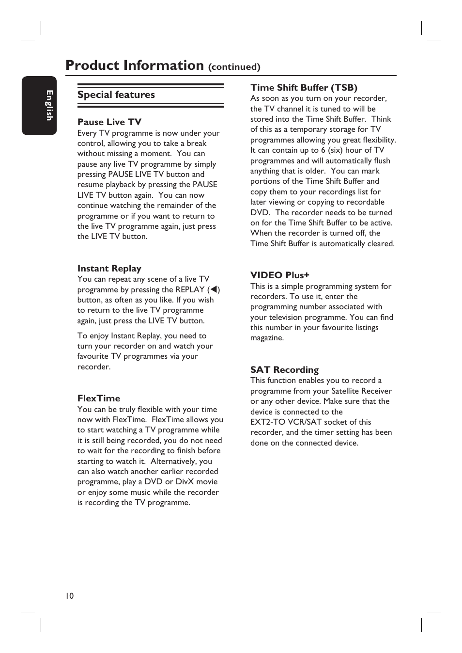 Product information | Philips DVDR3597H User Manual | Page 10 / 104