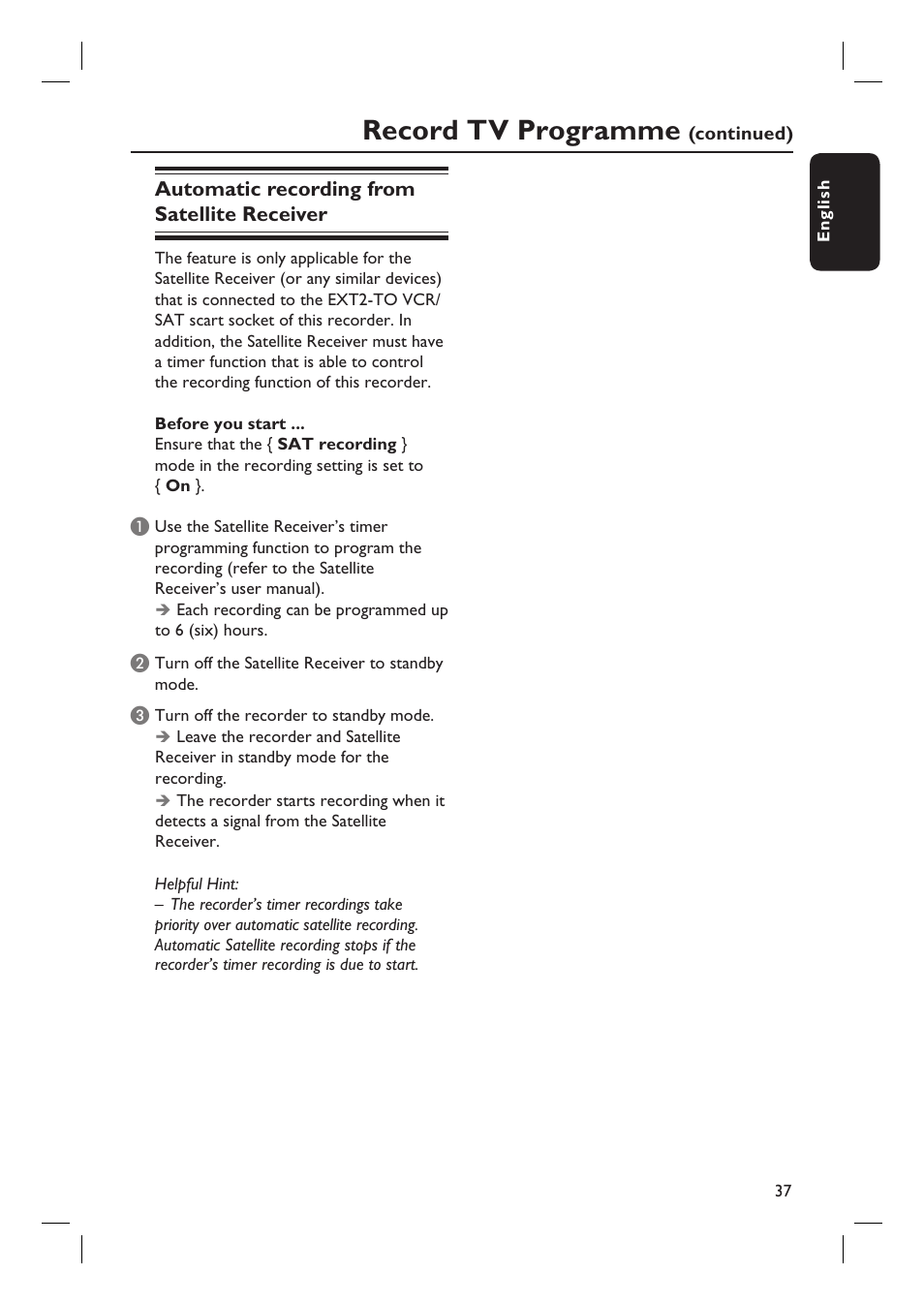 Record tv programme | Philips DVDR3597H User Manual | Page 37 / 104