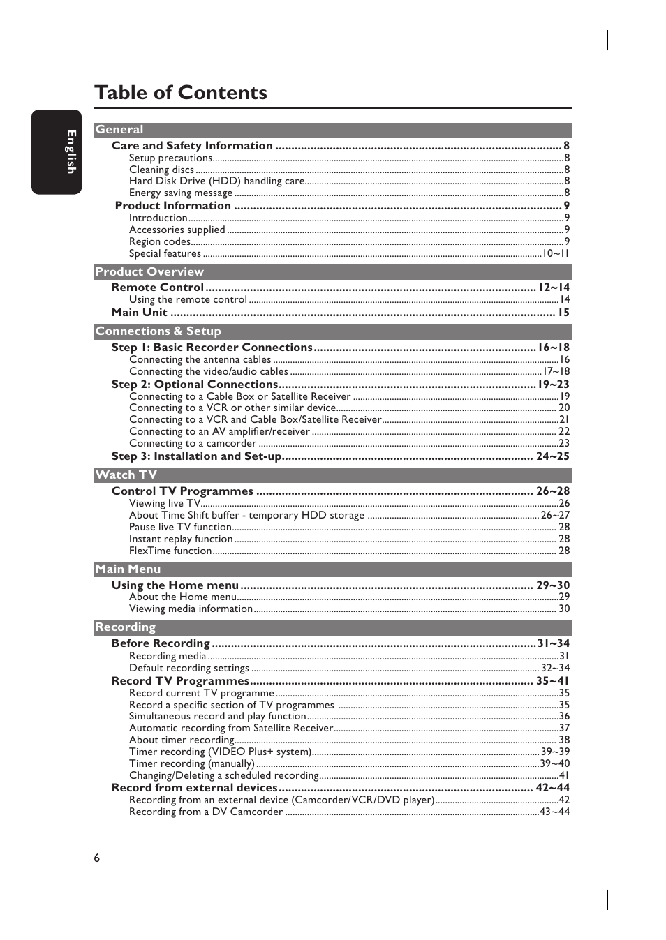 Philips DVDR3597H User Manual | Page 6 / 104