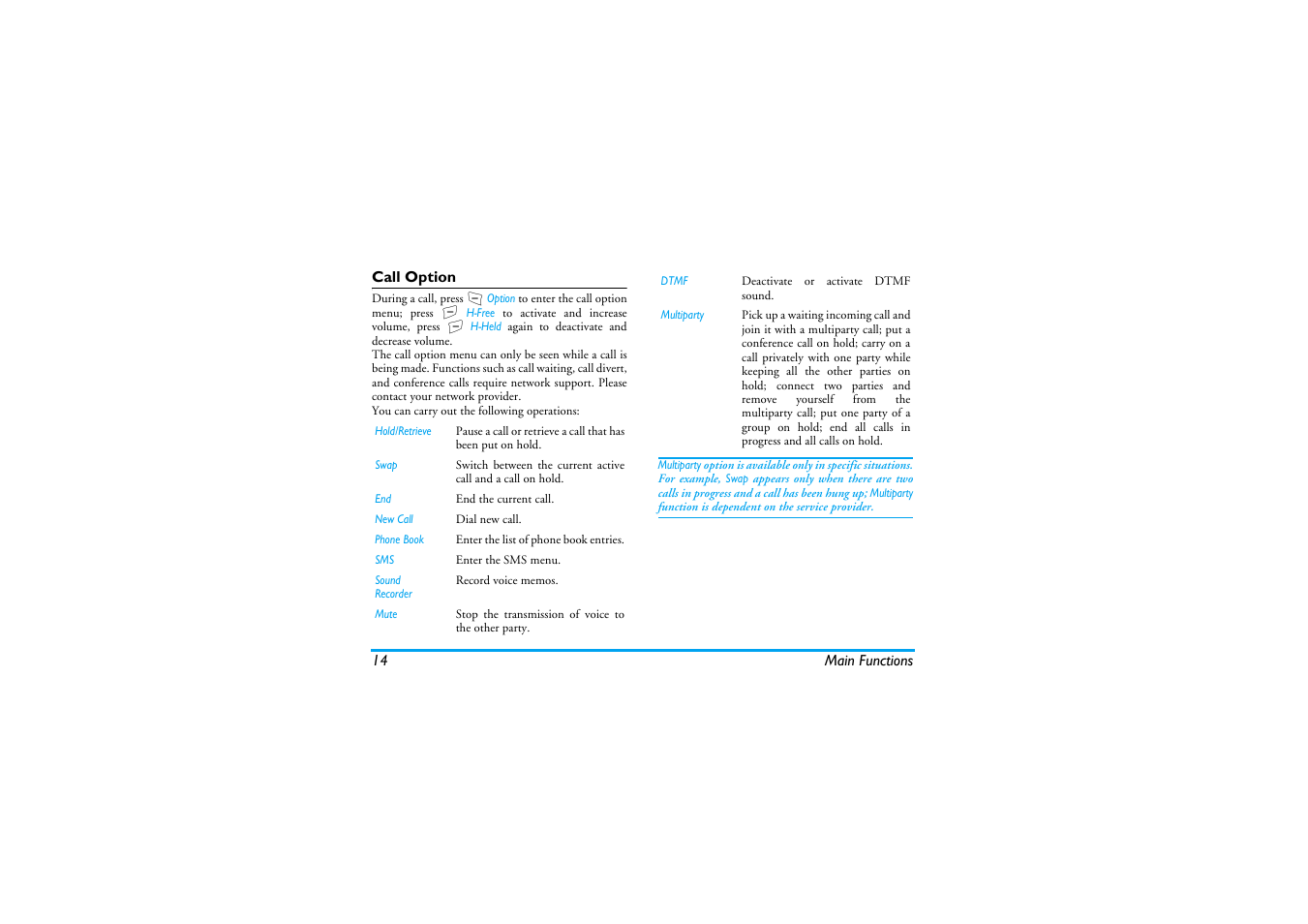 Call option | Philips S890 User Manual | Page 15 / 75