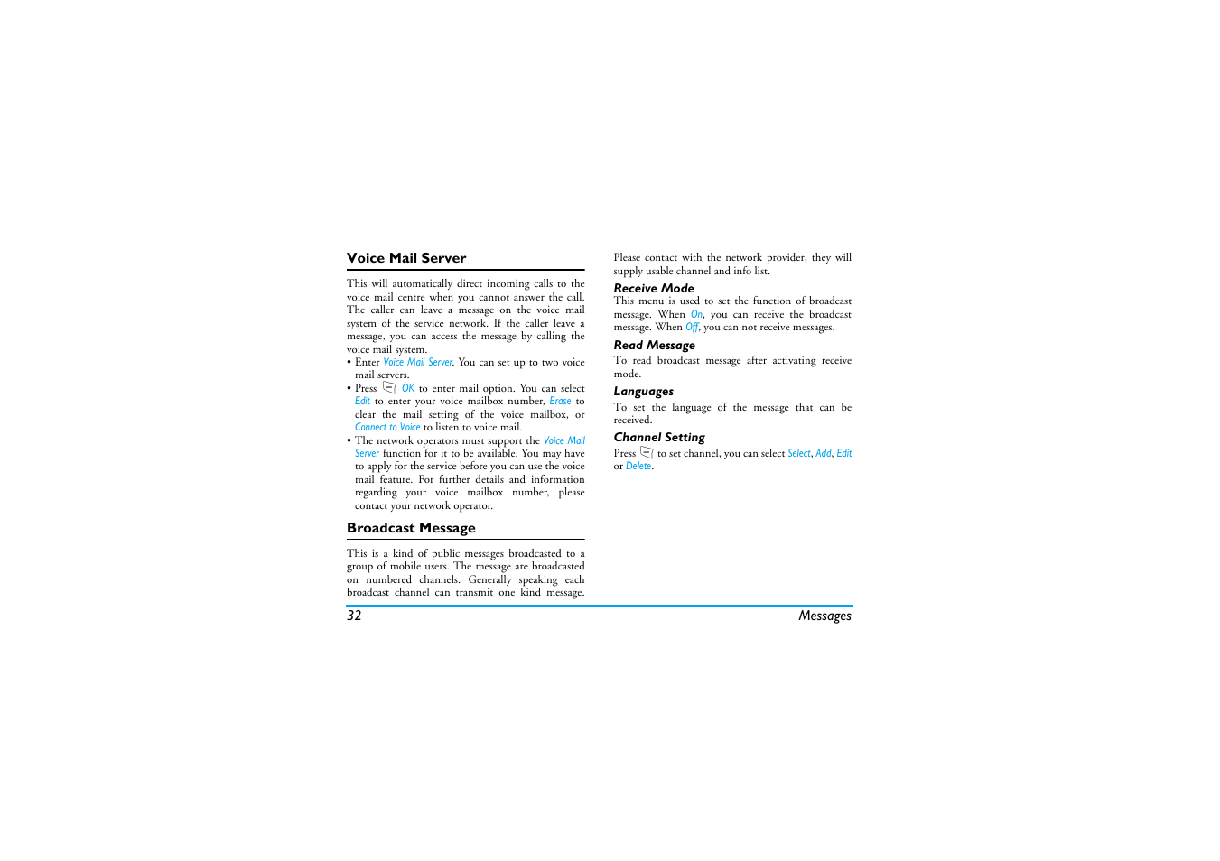 Voice mail server, Broadcast message | Philips S890 User Manual | Page 33 / 75