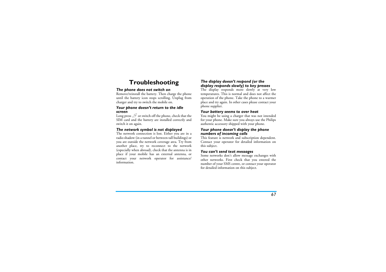 Troubleshooting | Philips S890 User Manual | Page 68 / 75