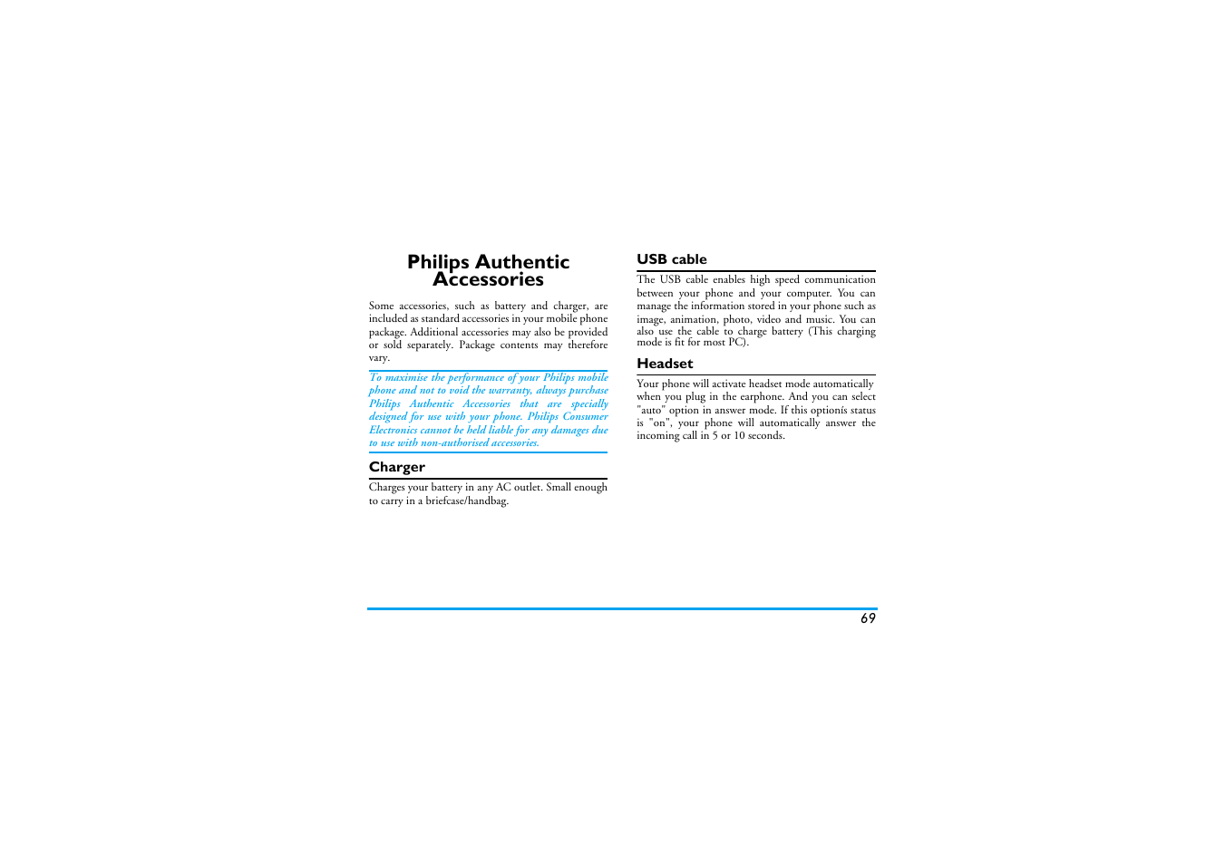 Philips authentic accessories | Philips S890 User Manual | Page 70 / 75